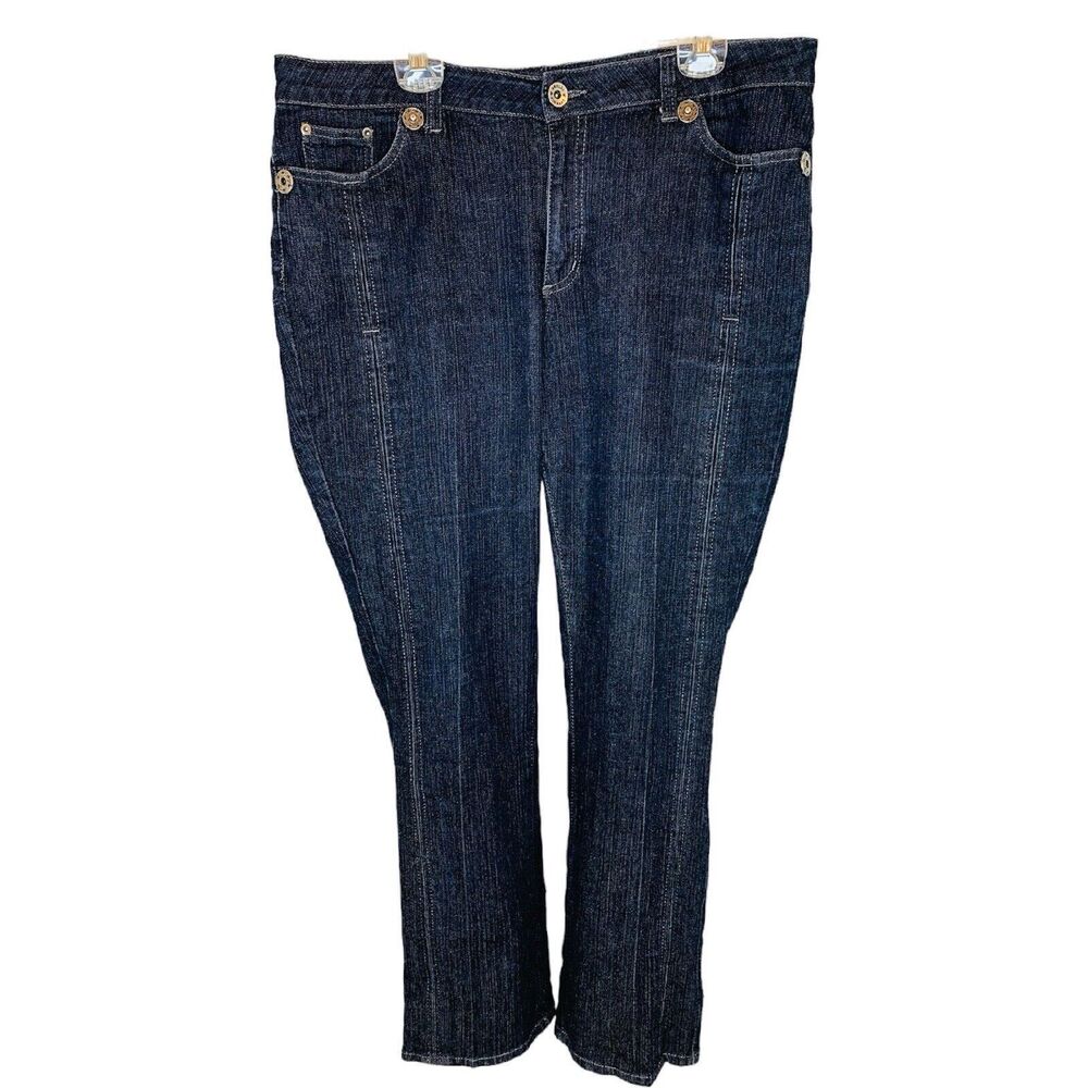 Ashley Stewart Wide Leg High Waist Dark Navy Blue Jeans Size 18W Silver Shimmer